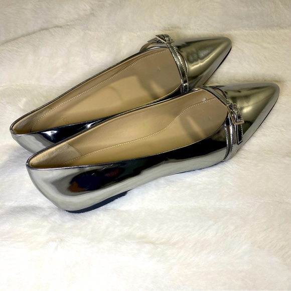 New Theory Silver Metallic Leather Ballet Shoes - Size 37 - Picture 6 of 11